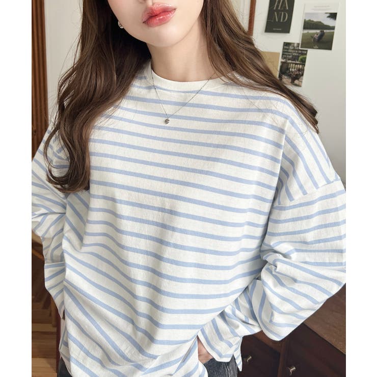 綿100％無地＆ボーダー.オーバーサイズロングスリーブTシャツ | moment+ | 詳細画像71 