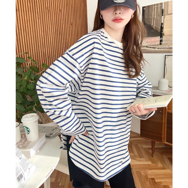 綿100％無地＆ボーダー.オーバーサイズロングスリーブTシャツ | moment+ | 詳細画像76 