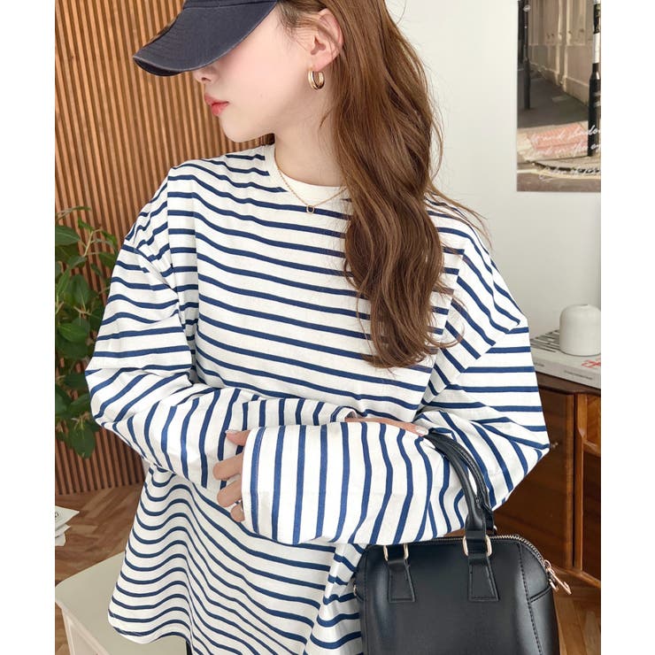 綿100％無地＆ボーダー.オーバーサイズロングスリーブTシャツ | moment+ | 詳細画像77 