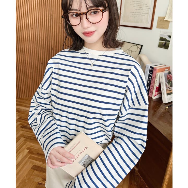 綿100％無地＆ボーダー.オーバーサイズロングスリーブTシャツ | moment+ | 詳細画像78 