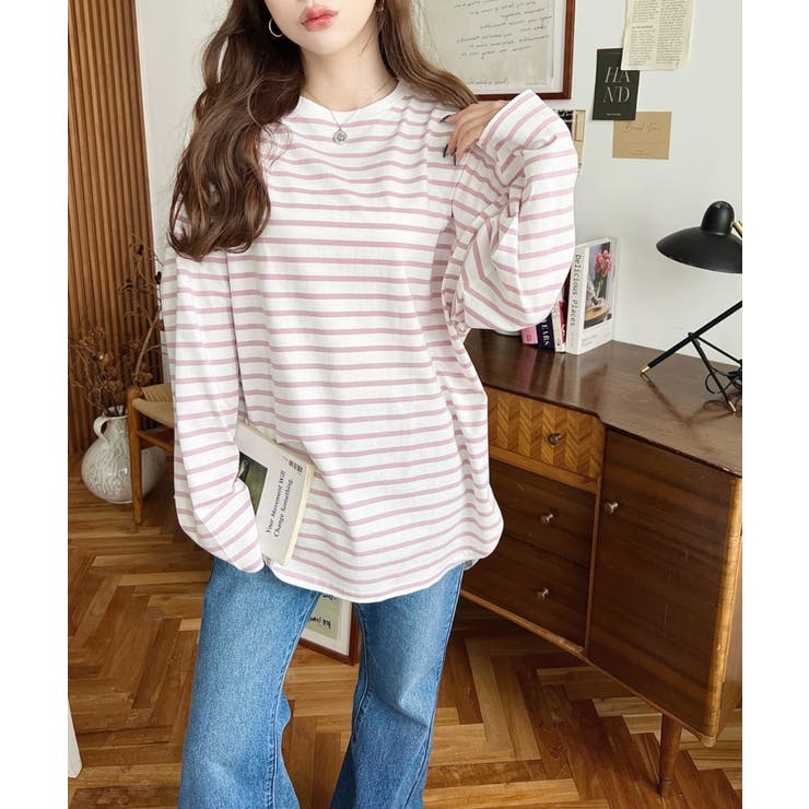 綿100％無地＆ボーダー.オーバーサイズロングスリーブTシャツ | moment+ | 詳細画像81 