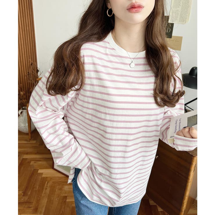 綿100％無地＆ボーダー.オーバーサイズロングスリーブTシャツ | moment+ | 詳細画像82 