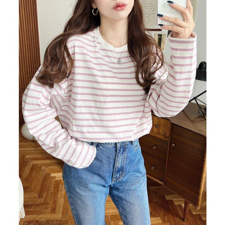 綿100％無地＆ボーダー.オーバーサイズロングスリーブTシャツ | moment+ | 詳細画像83 