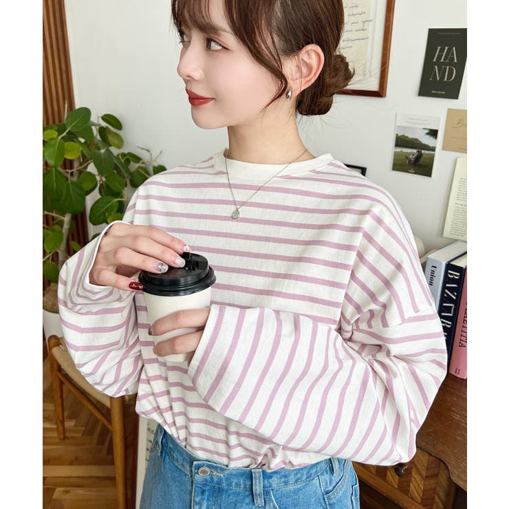 綿100％無地＆ボーダー.オーバーサイズロングスリーブTシャツ | moment+ | 詳細画像85 