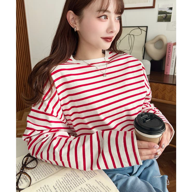 綿100％無地＆ボーダー.オーバーサイズロングスリーブTシャツ | moment+ | 詳細画像86 