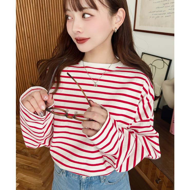 綿100％無地＆ボーダー.オーバーサイズロングスリーブTシャツ | moment+ | 詳細画像87 