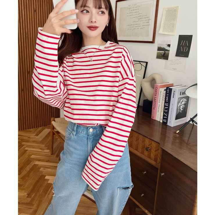 綿100％無地＆ボーダー.オーバーサイズロングスリーブTシャツ | moment+ | 詳細画像88 