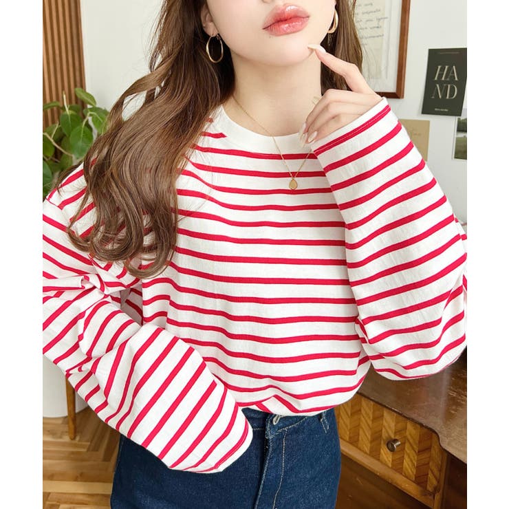 綿100％無地＆ボーダー.オーバーサイズロングスリーブTシャツ | moment+ | 詳細画像89 