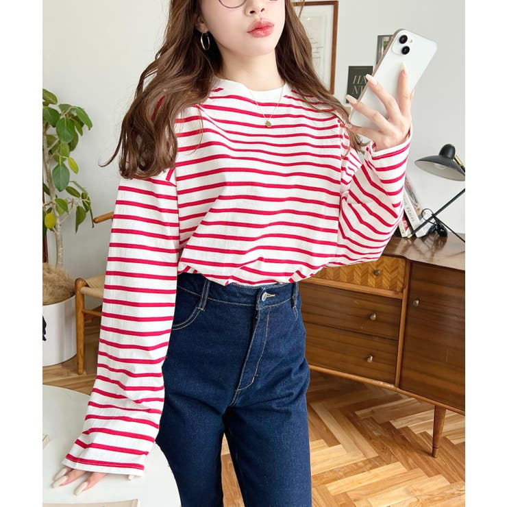 綿100％無地＆ボーダー.オーバーサイズロングスリーブTシャツ | moment+ | 詳細画像91 