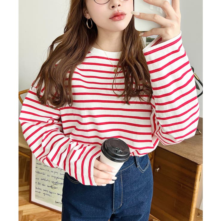 綿100％無地＆ボーダー.オーバーサイズロングスリーブTシャツ | moment+ | 詳細画像92 