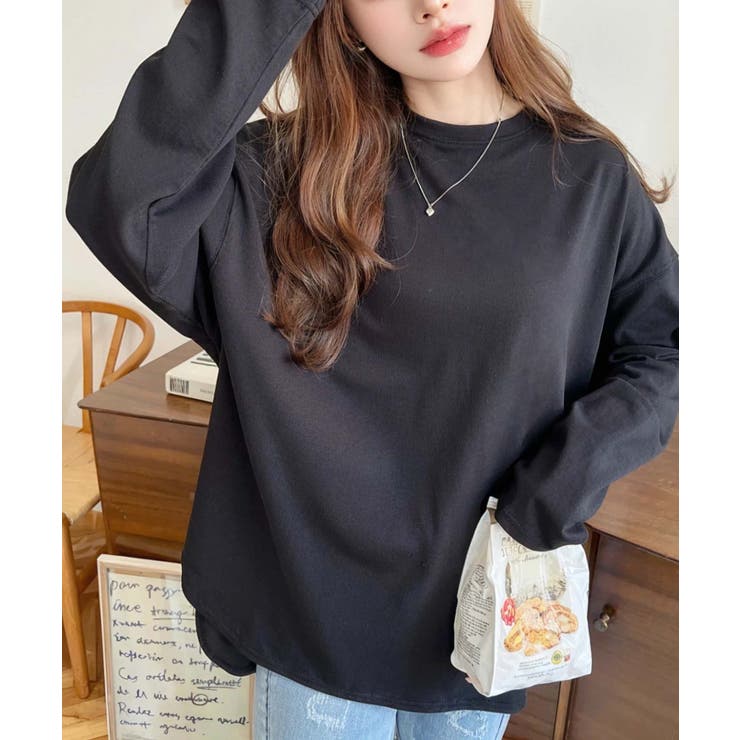 ブラック | 綿100％無地＆ボーダー.オーバーサイズロングスリーブTシャツ | moment+