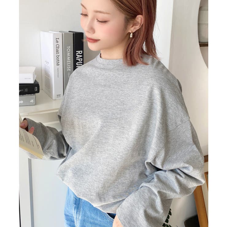 杢グレー | 綿100％無地＆ボーダー.オーバーサイズロングスリーブTシャツ | moment+