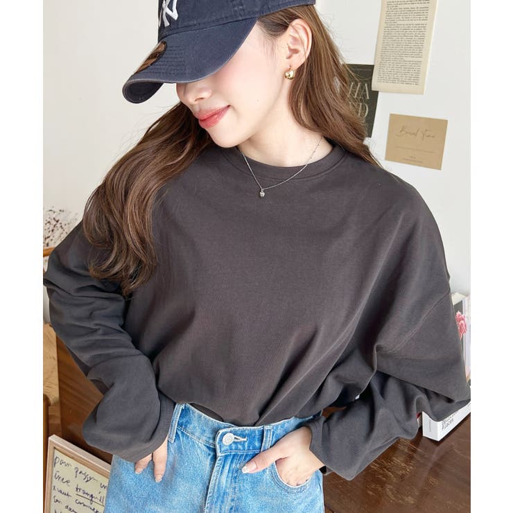 チャコールグレー | 綿100％無地＆ボーダー.オーバーサイズロングスリーブTシャツ | moment+