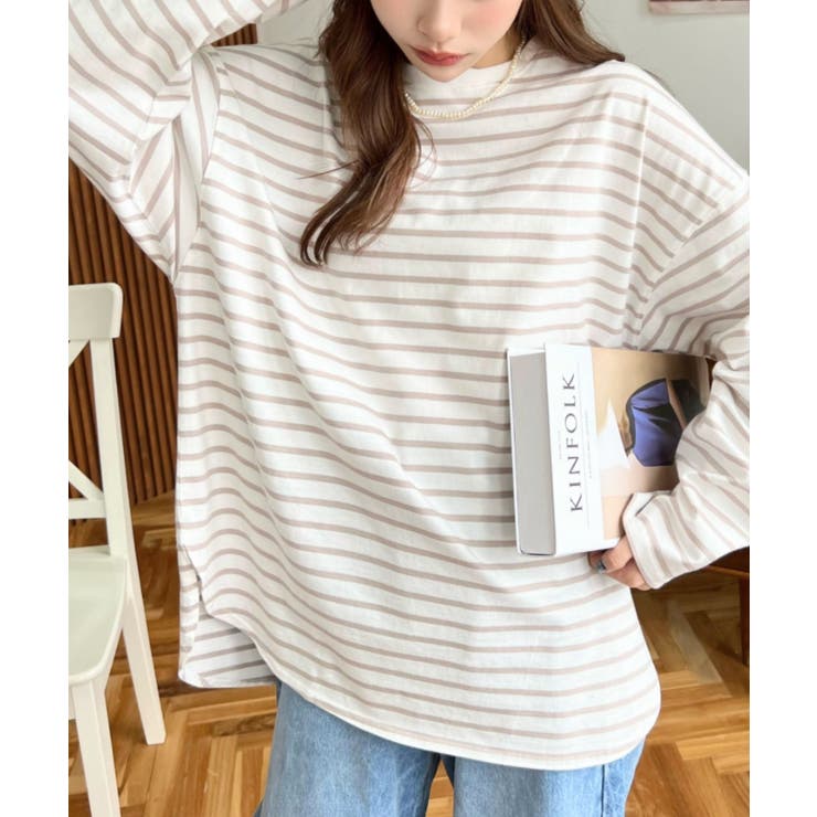 ベージュ系その他 | 綿100％無地＆ボーダー.オーバーサイズロングスリーブTシャツ | moment+
