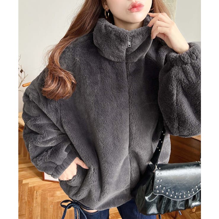 スタニングルアー　フェイクファー付きブルゾン セール】ビッグシルエットスタンドカラーフェイクファーブルゾン