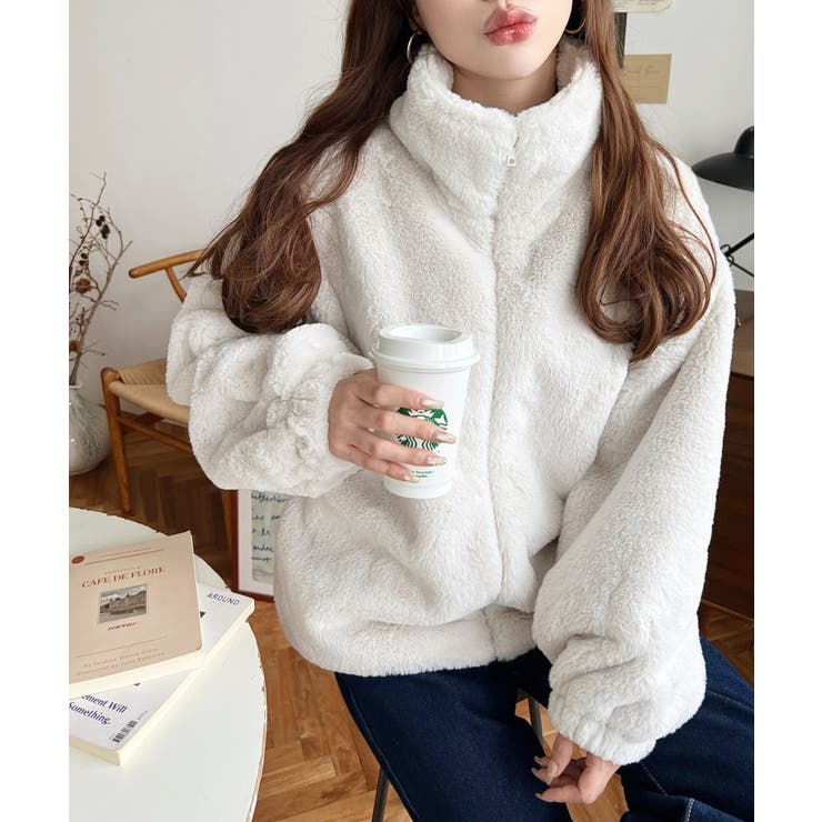 ビッグシルエットスタンドカラーフェイクファーブルゾン[品番