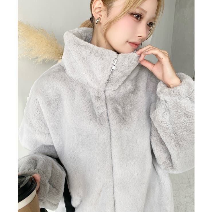 ビッグシルエットスタンドカラーフェイクファーブルゾン[品番