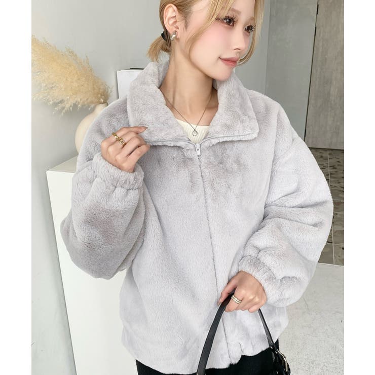 ビッグシルエットスタンドカラーフェイクファーブルゾン[品番