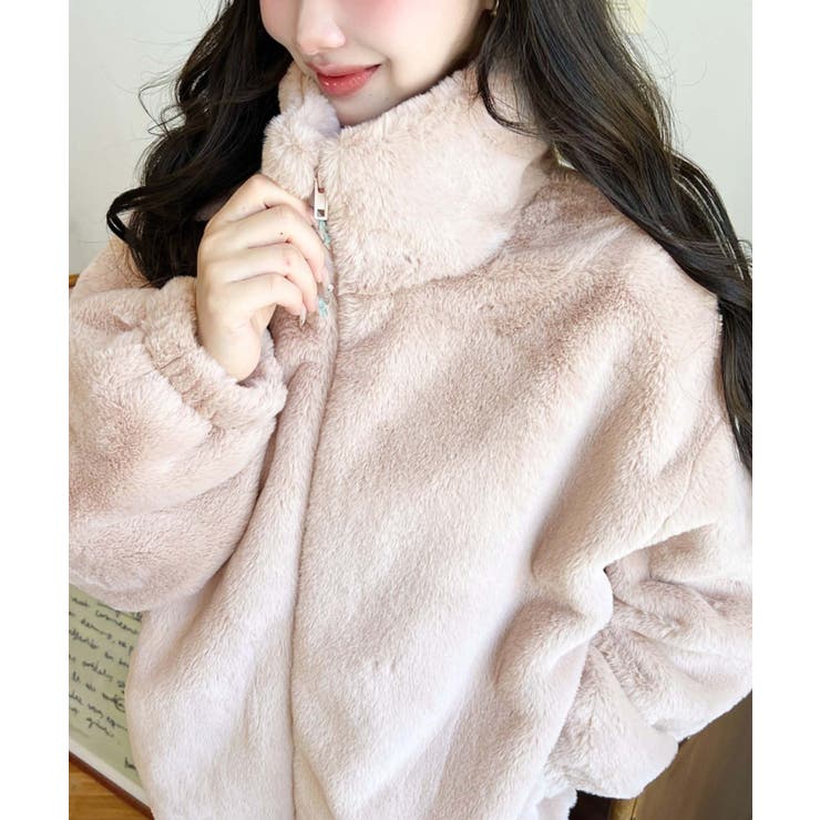 ビッグシルエットスタンドカラーフェイクファーブルゾン[品番