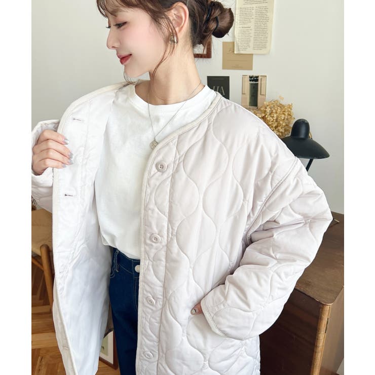 キルティングノーカラーコート[品番：ERMW0004042]｜moment+