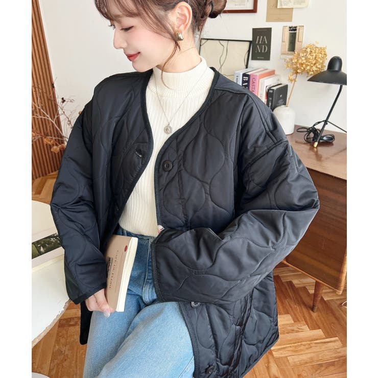 キルティングノーカラーコート[品番：ERMW0004042]｜moment+