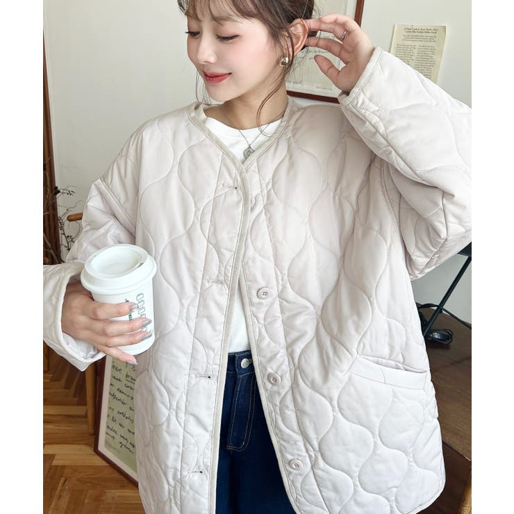 キルティングノーカラーコート[品番：ERMW0004042]｜moment+