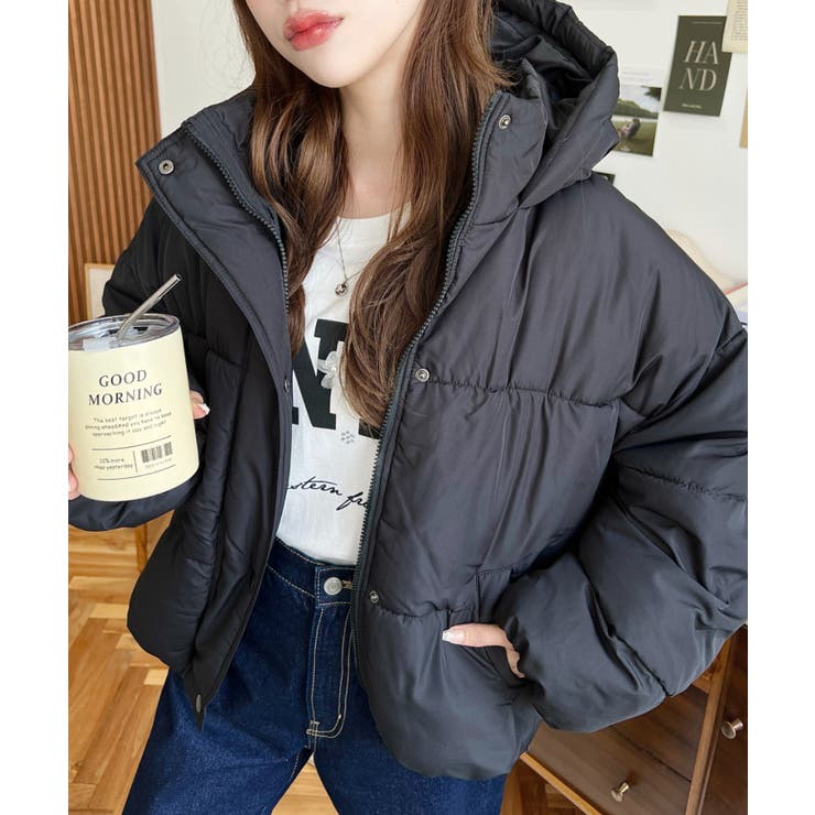 ブラック | エコダウンフードブルゾン | moment+