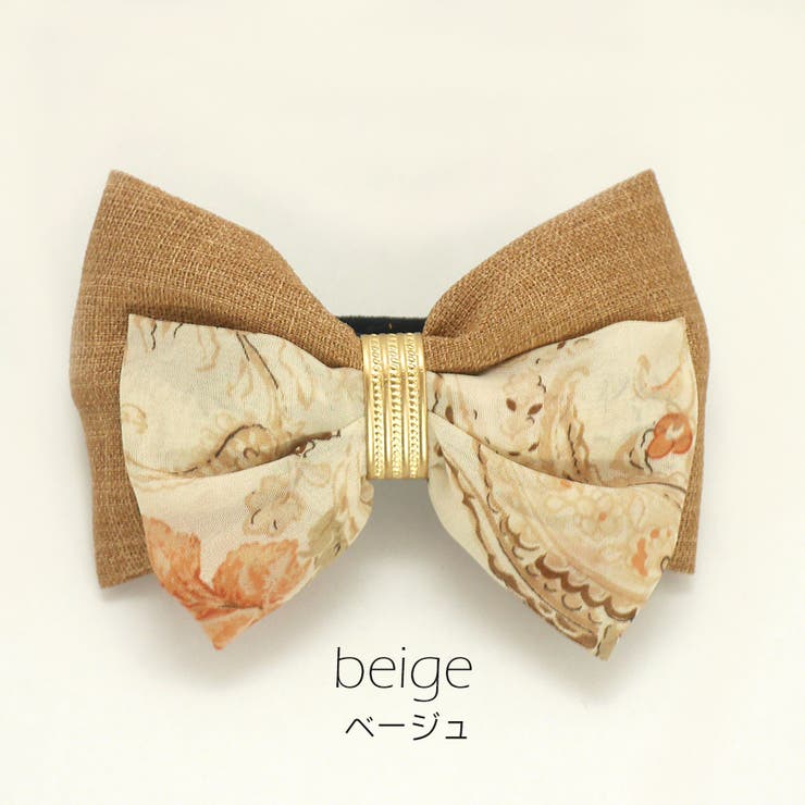 ベージュ | 無地花柄ツートンリボンポニー | monamona