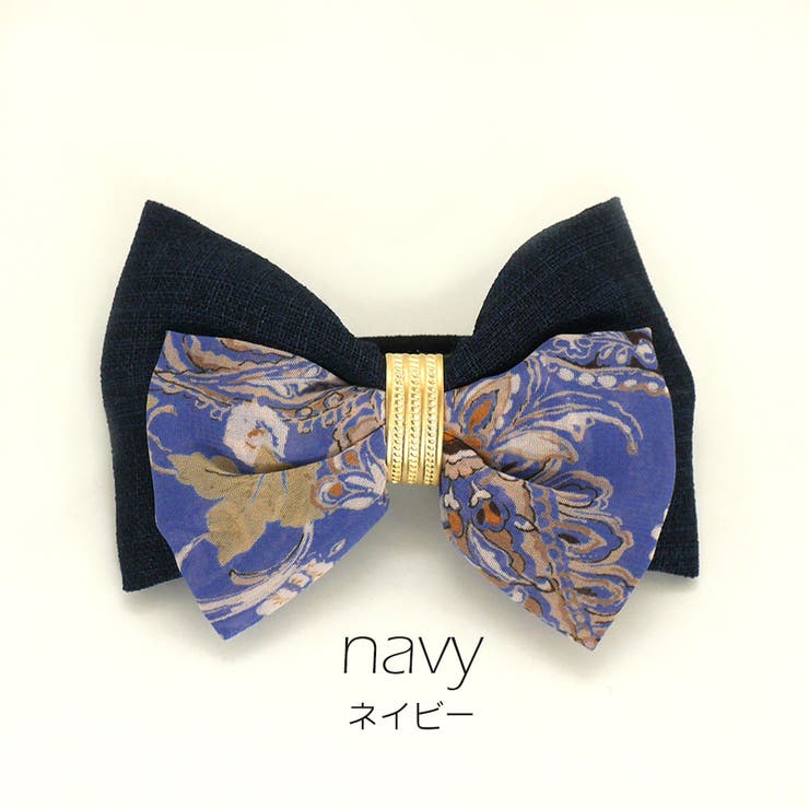ネイビー | 無地花柄ツートンリボンポニー | monamona