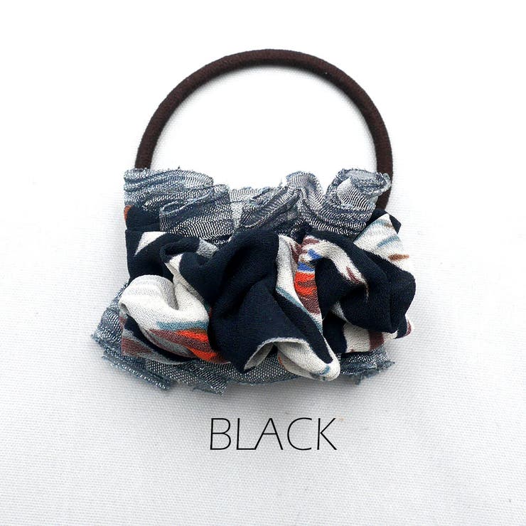 ブラック | ワイヤー入りWギャザーゴムポニー | monamona