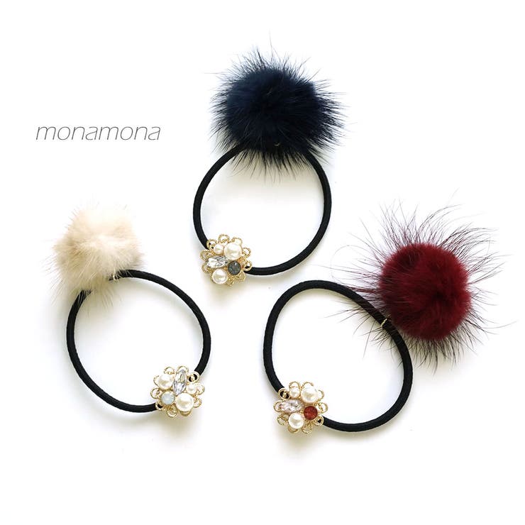 パールビジュー＆ファーヘアポニー | monamona | 詳細画像1 