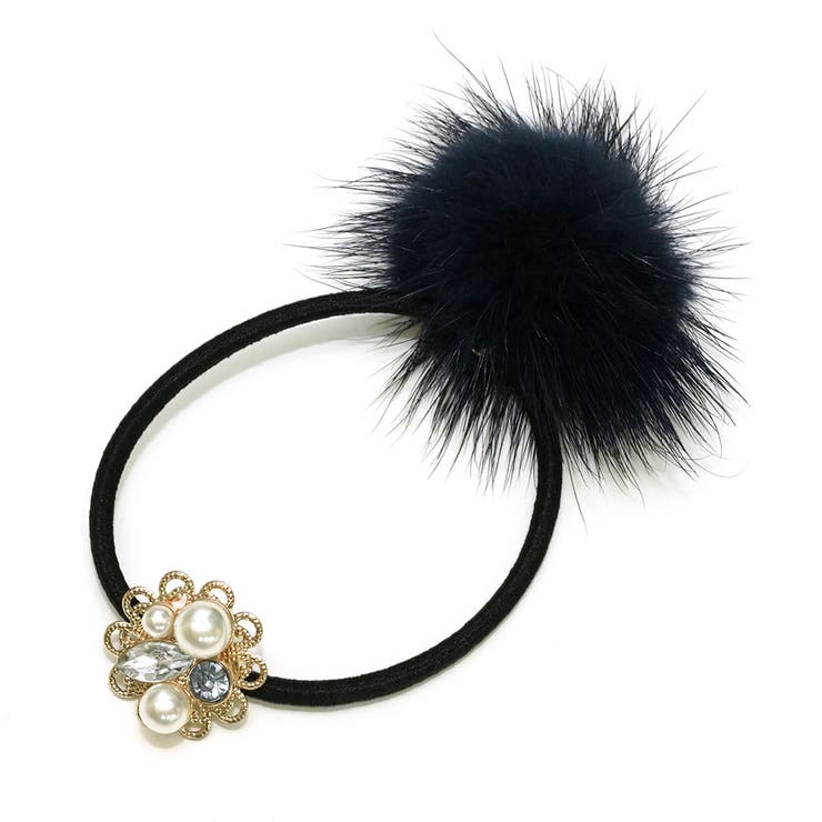 ネイビー | パールビジュー＆ファーヘアポニー | monamona