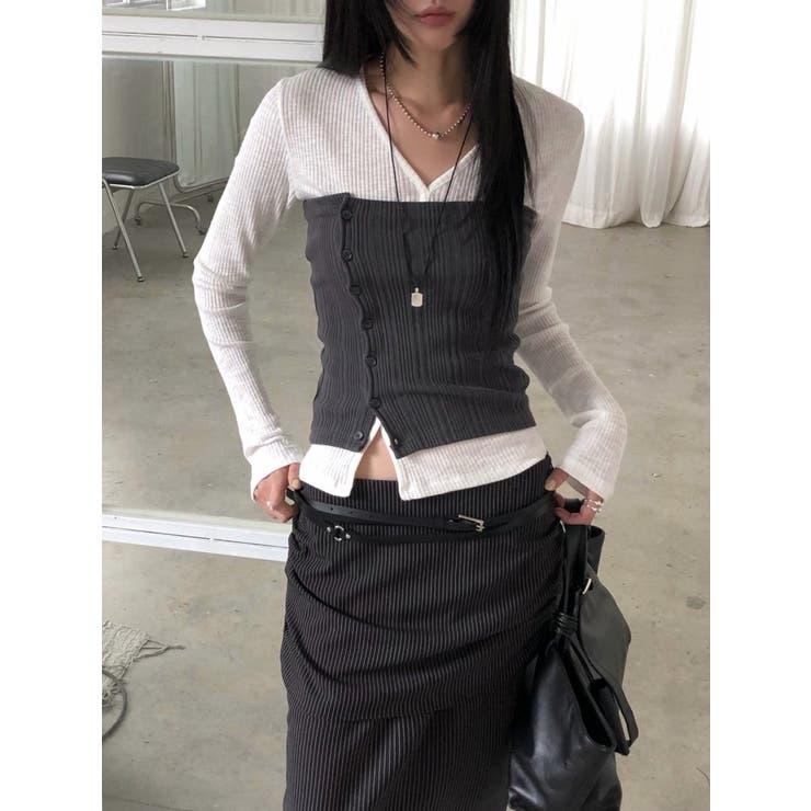 レイヤードデザイントップス 韓国ファッション | mood in seoul | 詳細画像1 