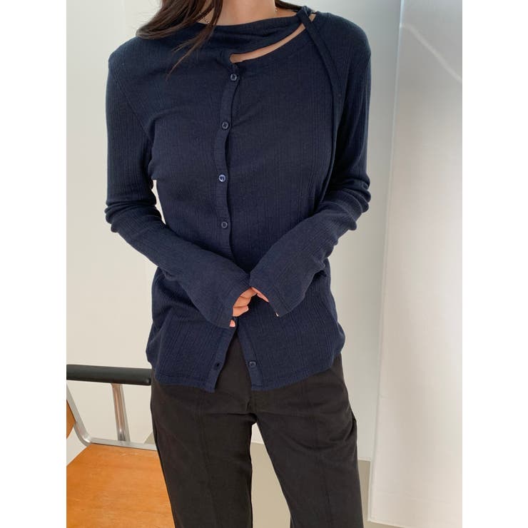 アンバランスポイントリブカーディガン 韓国ファッション | mood in seoul | 詳細画像2 