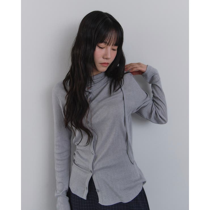 アンバランスポイントリブカーディガン 韓国ファッション | mood in seoul | 詳細画像1 