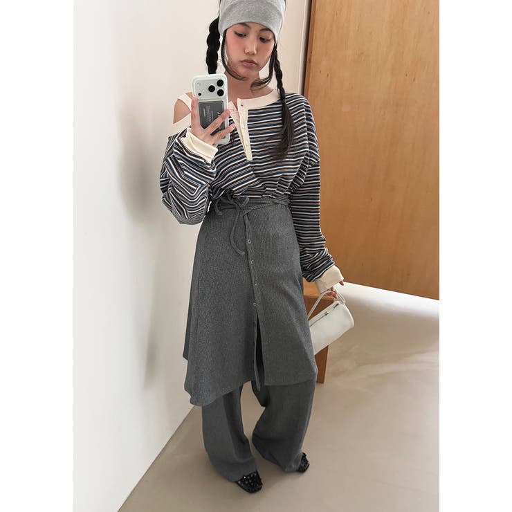 レイヤードスカートリブパンツ 韓国ファッション | mood in seoul | 詳細画像2 