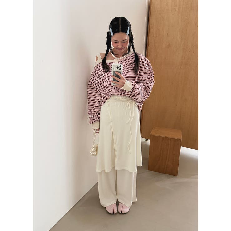 レイヤードスカートリブパンツ 韓国ファッション | mood in seoul | 詳細画像3 