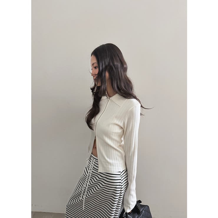 ダブルジップリブカーディガン 韓国ファッション | mood in seoul | 詳細画像5 