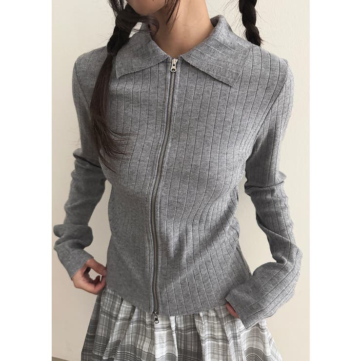 ダブルジップリブカーディガン 韓国ファッション | mood in seoul | 詳細画像1 