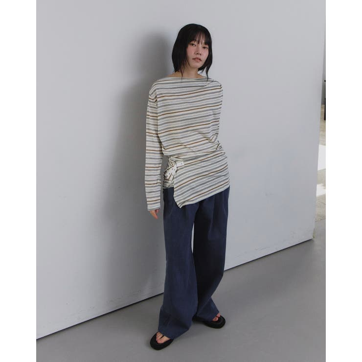 ボタンディテールロングボーダーTシャツ 韓国ファッション | mood in seoul | 詳細画像2 