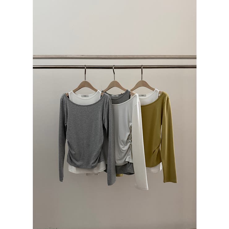 レイヤードギャザーボートネックTシャツ 韓国ファッション | mood in seoul | 詳細画像4 