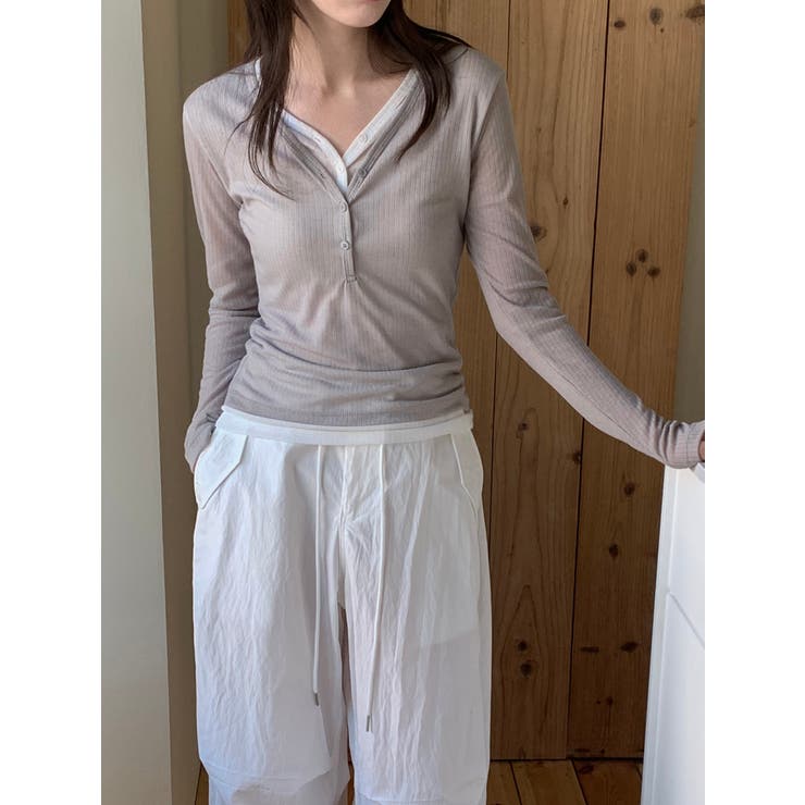 ダブルボタンレイヤードＴシャツ 韓国ファッション | mood in seoul | 詳細画像4 