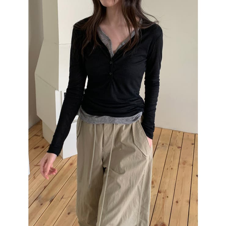 ダブルボタンレイヤードＴシャツ 韓国ファッション | mood in seoul | 詳細画像11 