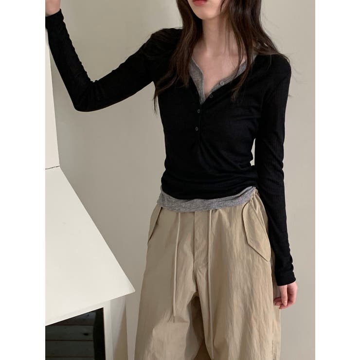 ダブルボタンレイヤードＴシャツ 韓国ファッション | mood in seoul | 詳細画像12 
