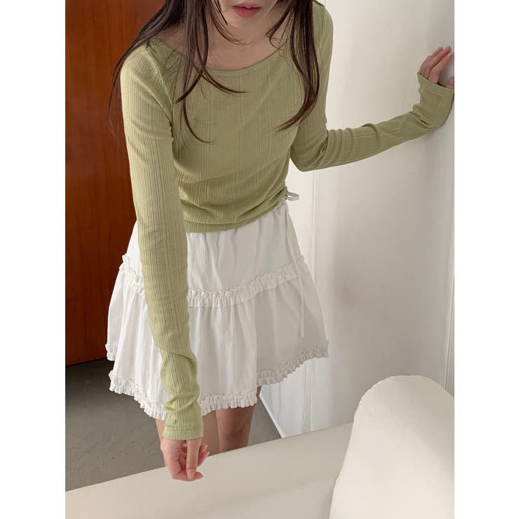 ボートネックパステルリブＴシャツ 韓国ファッション | mood in seoul | 詳細画像4 