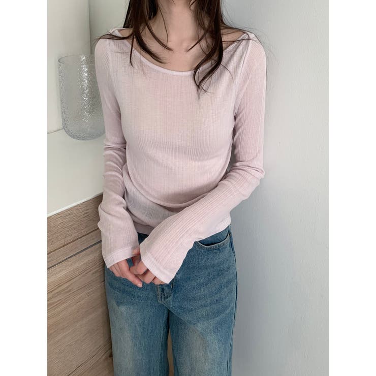ボートネックパステルリブＴシャツ 韓国ファッション | mood in seoul | 詳細画像9 