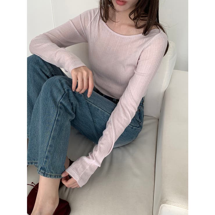 ボートネックパステルリブＴシャツ 韓国ファッション | mood in seoul | 詳細画像10 