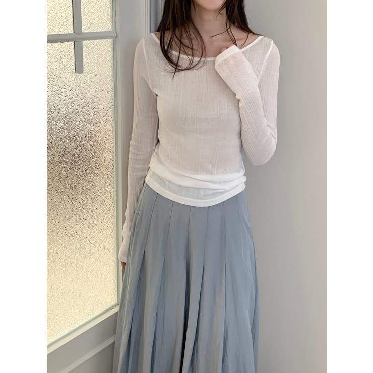 ボートネックパステルリブＴシャツ 韓国ファッション | mood in seoul | 詳細画像14 