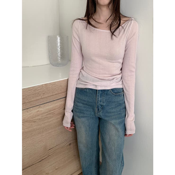 ボートネックパステルリブＴシャツ 韓国ファッション | mood in seoul | 詳細画像15 