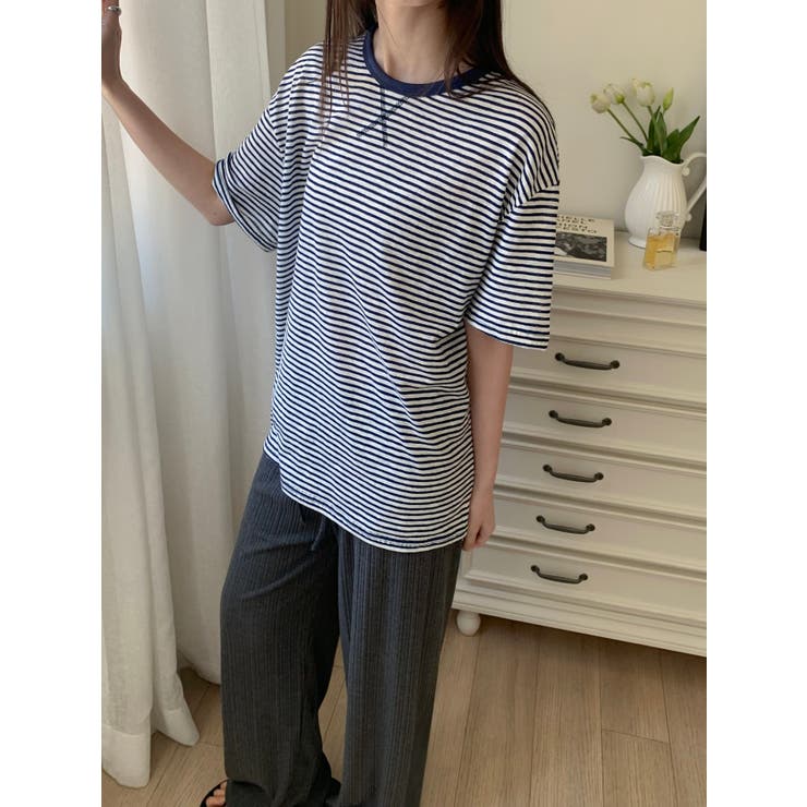 ストライプオーバーフィットTシャツ 韓国ファッション | mood in seoul | 詳細画像2 